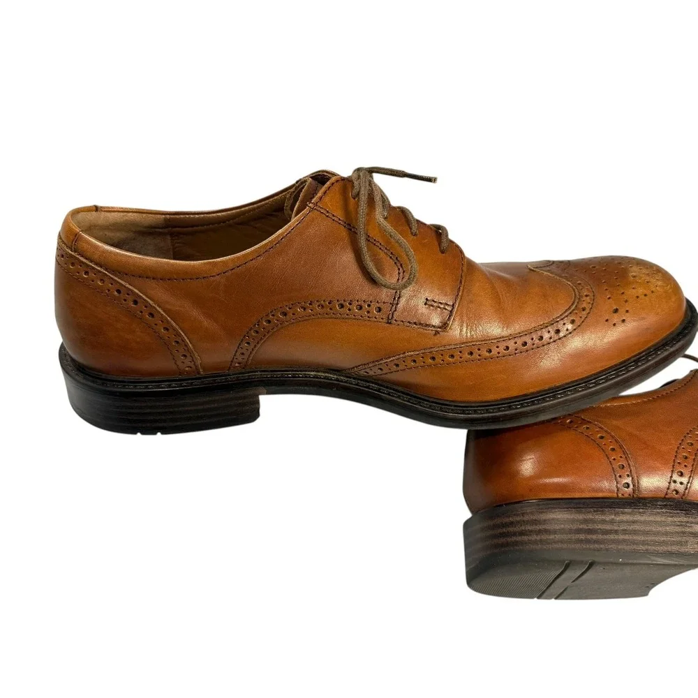 Johnston & Murphy 20-1862 Tabor Brown Leather Wingtip Shoes Mens Size 11 1/2 M